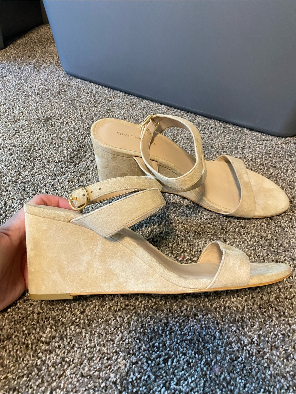 Stuart Weitzman Beige Suede Wedge Sandals - Picture 13 of 14